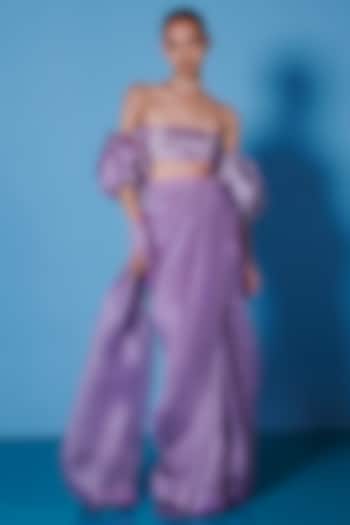 Orchid Violet Organza Handwoven Festive Saree Set by Ekaya at Pernia's Pop Up Shop