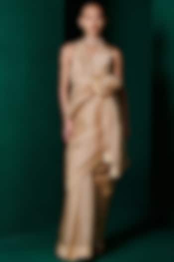 Latte Beige Organza Handwoven Festive Saree Set by Ekaya at Pernia's Pop Up Shop