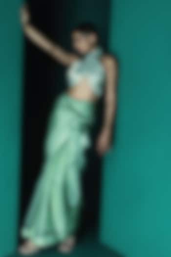 Aquamarine Organza Handwoven Festive Saree Set by Ekaya at Pernia's Pop Up Shop