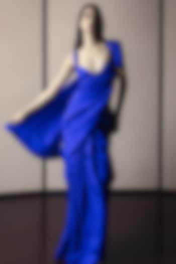 Midnight Blue Silk Handwoven Festive Saree Set by Ekaya at Pernia's Pop Up Shop