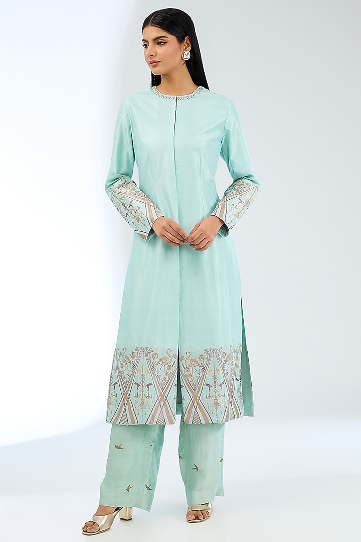 Sae Green Silk Handwoven Kurta Set by Ekaya at Pernia's Pop Up Shop