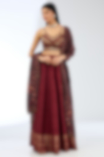 Maroon Silk Handwoven Wedding Lehenga Set by Ekaya at Pernia's Pop Up Shop