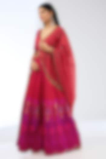 Rani Pink Silk Handwoven Wedding Lehenga Set by Ekaya at Pernia's Pop Up Shop
