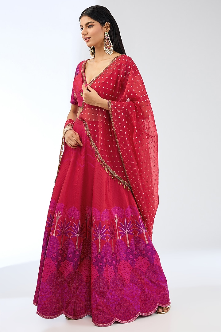 Rani Pink Silk Handwoven Wedding Lehenga Set by Ekaya at Pernia's Pop Up Shop