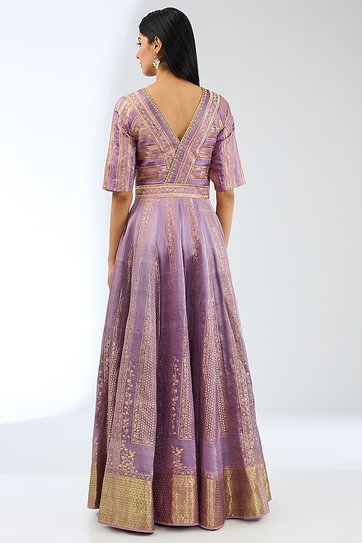 Purple Silk Handwoven Bridal Anarkali Set by Ekaya at Pernia's Pop Up Shop
