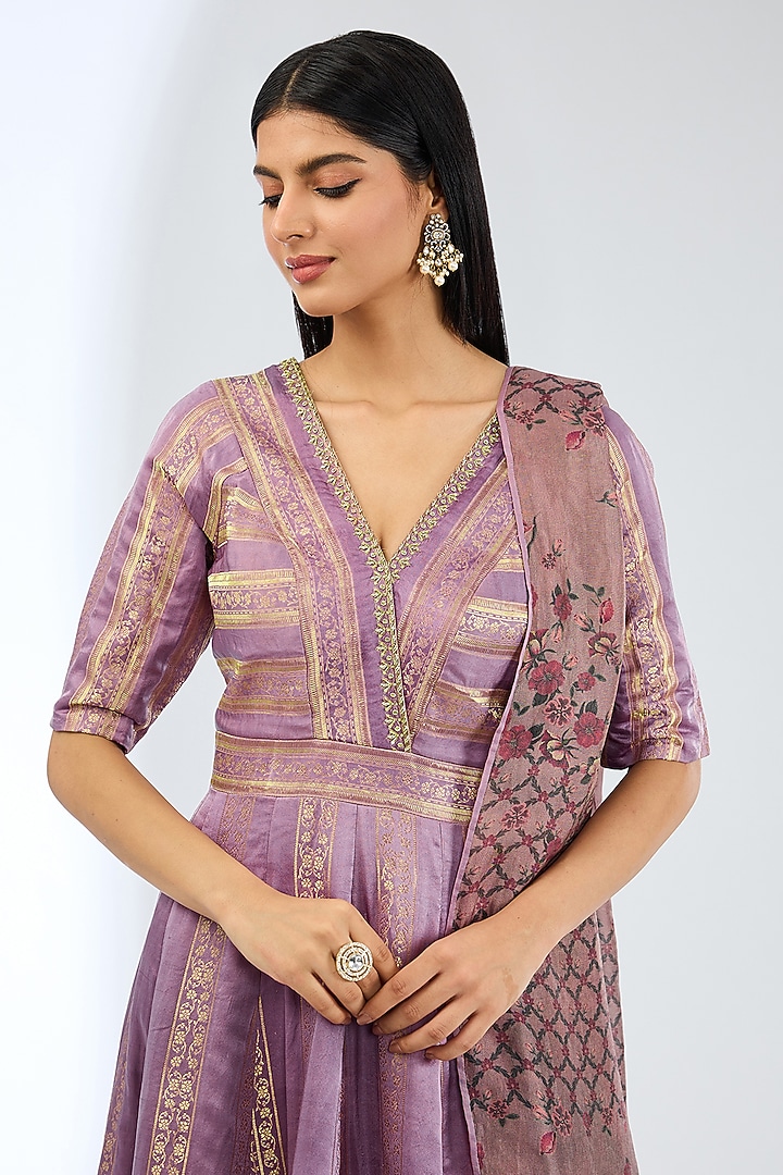 Purple Silk Handwoven Bridal Anarkali Set by Ekaya at Pernia's Pop Up Shop