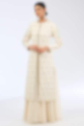 Ivory Chanderi Silk Floral Printed Kurta Set by Ekaya at Pernia's Pop Up Shop
