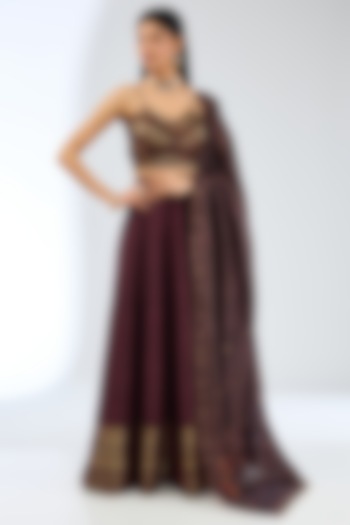 Maroon Silk Handwoven Wedding Lehenga Set by Ekaya at Pernia's Pop Up Shop