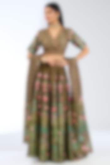 Green Silk Handwoven Wedding Lehenga Set by Ekaya at Pernia's Pop Up Shop