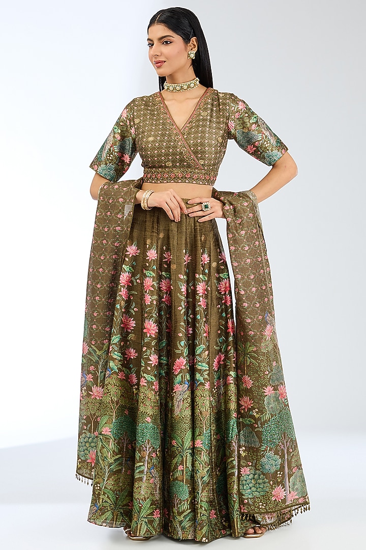 Green Silk Handwoven Wedding Lehenga Set by Ekaya at Pernia's Pop Up Shop