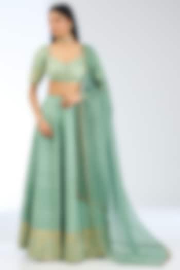 Sea Green Silk Handwoven Wedding Lehenga Set by Ekaya at Pernia's Pop Up Shop
