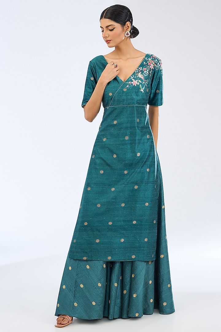 Blue Silk Digital Printed Kurta Set by Ekaya at Pernia's Pop Up Shop