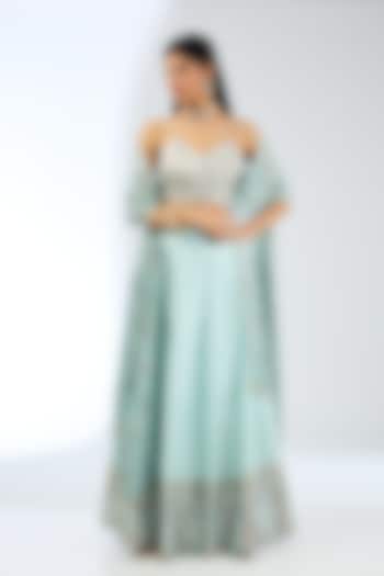 Sea Green Silk Handwoven Wedding Lehenga Set by Ekaya at Pernia's Pop Up Shop