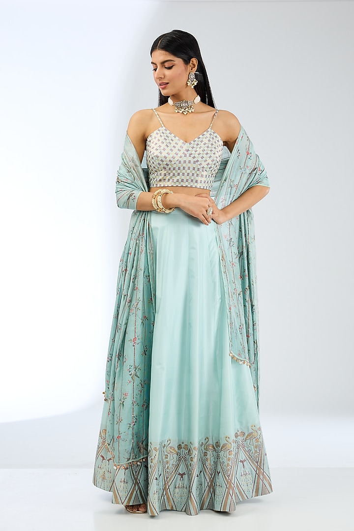 Sea Green Silk Handwoven Wedding Lehenga Set by Ekaya at Pernia's Pop Up Shop