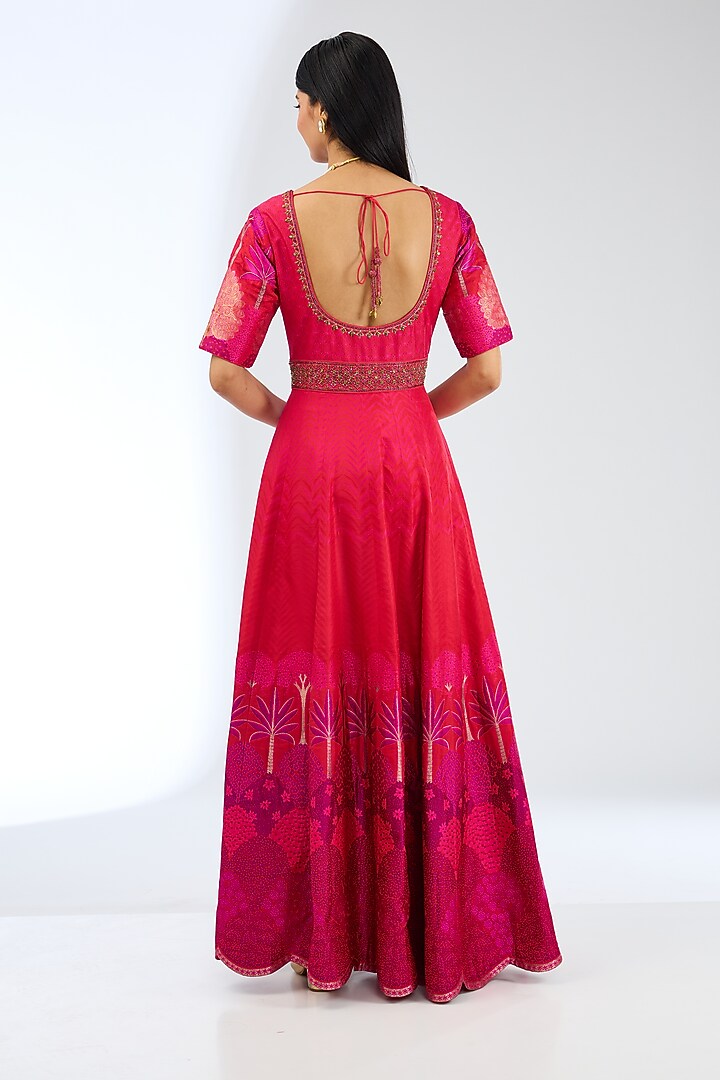Red Silk Handwoven Bridal Anarkali Set by Ekaya at Pernia's Pop Up Shop