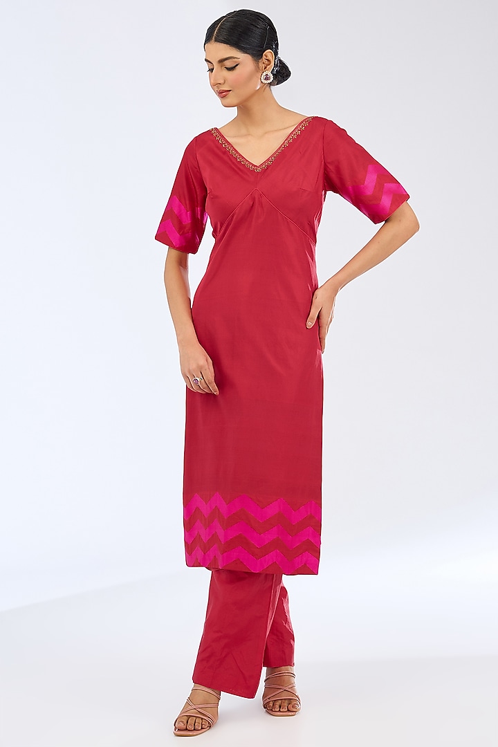 Pink Silk Zardosi Embroidered Kurta Set by Ekaya at Pernia's Pop Up Shop