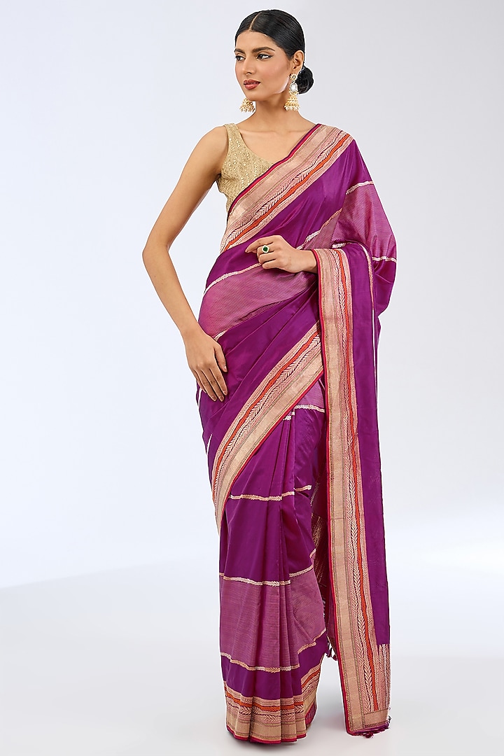 Rani Pink Silk Handwoven Saree Set by Ekaya at Pernia's Pop Up Shop