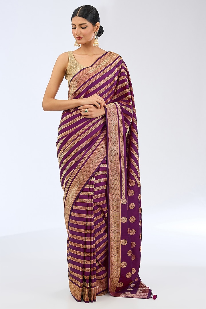 Magenta Pink Silk Handwoven Saree Set by Ekaya at Pernia's Pop Up Shop