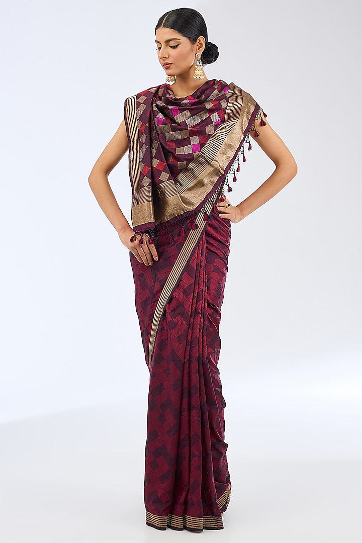 Multi-Colored Silk Handwoven Saree Set by Ekaya