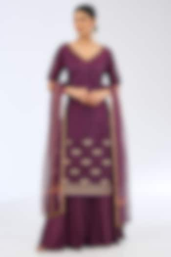 Purple Silk Golden Zari Work Handwoven Kurta Set by Ekaya at Pernia's Pop Up Shop