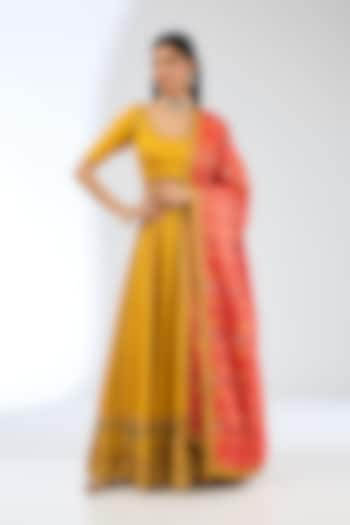 Mustard Silk Handwoven Wedding Lehenga Set by Ekaya at Pernia's Pop Up Shop