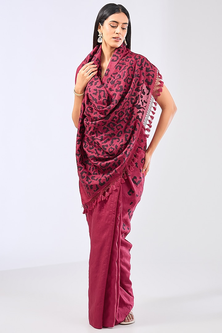 Red Silk Handwoven Saree Set by Ekaya at Pernia's Pop Up Shop