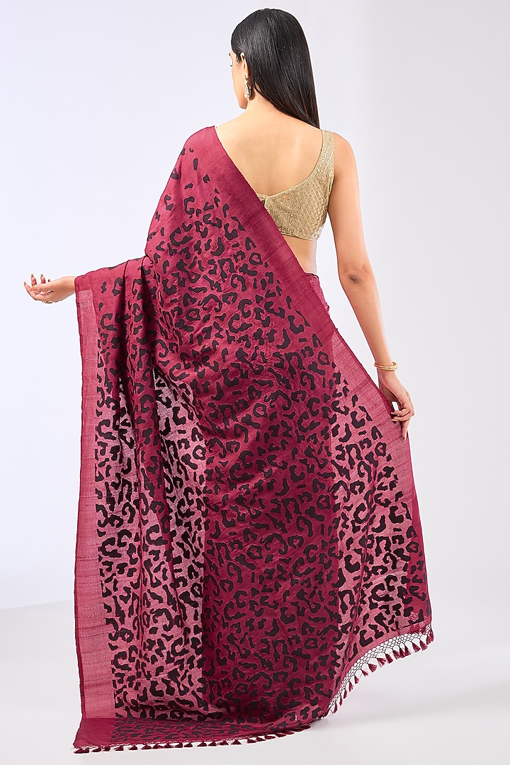 Red Silk Handwoven Party Wear Saree Set by Ekaya at Pernia's Pop Up Shop