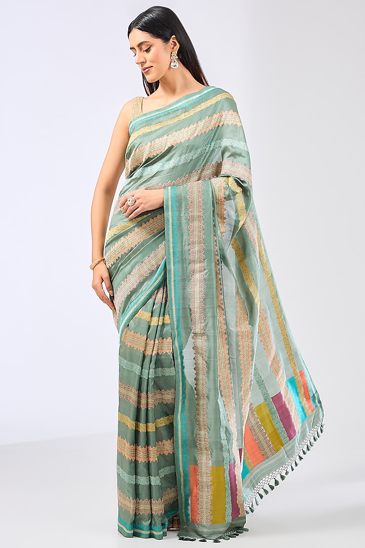 Multi-Colored Silk Handwoven Saree Set by Ekaya