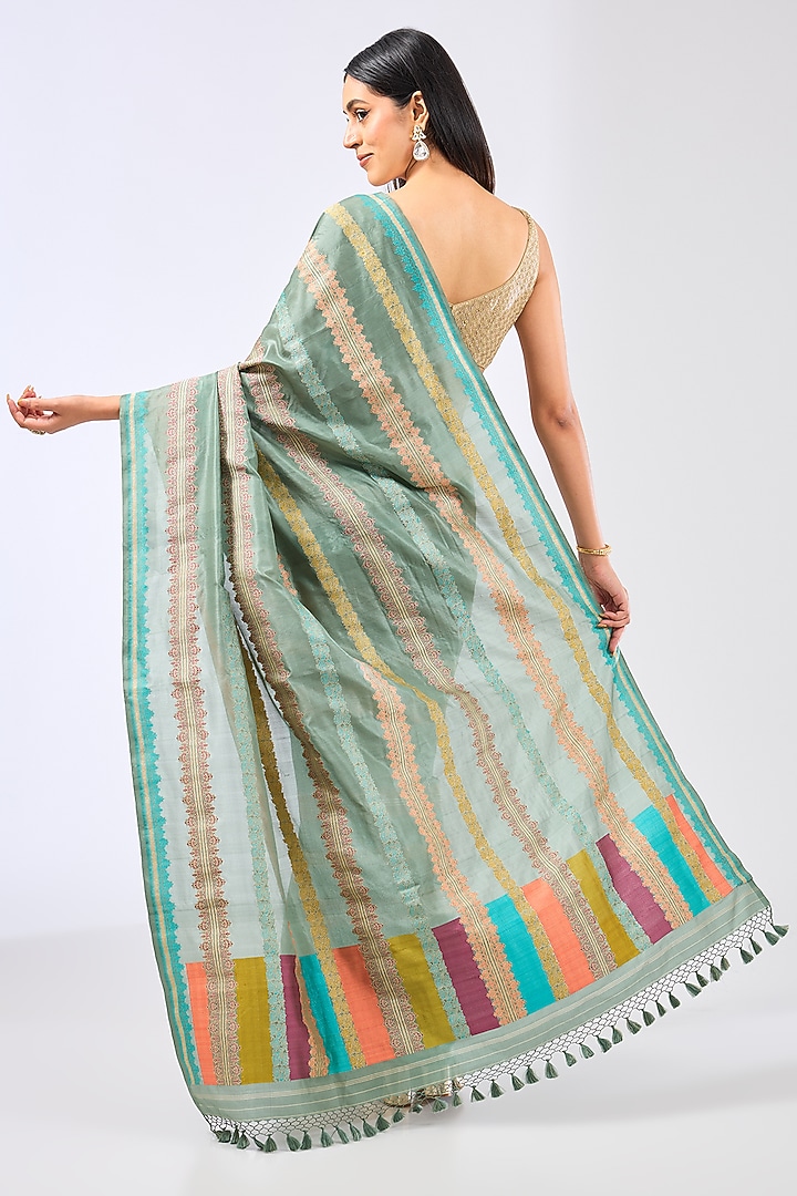 Multi-Colored Silk Handwoven Reception Saree Set by Ekaya at Pernia's Pop Up Shop
