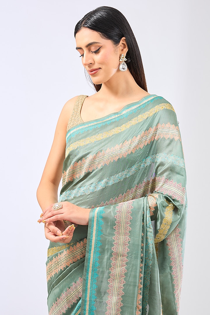 Multi-Colored Silk Handwoven Reception Saree Set by Ekaya at Pernia's Pop Up Shop