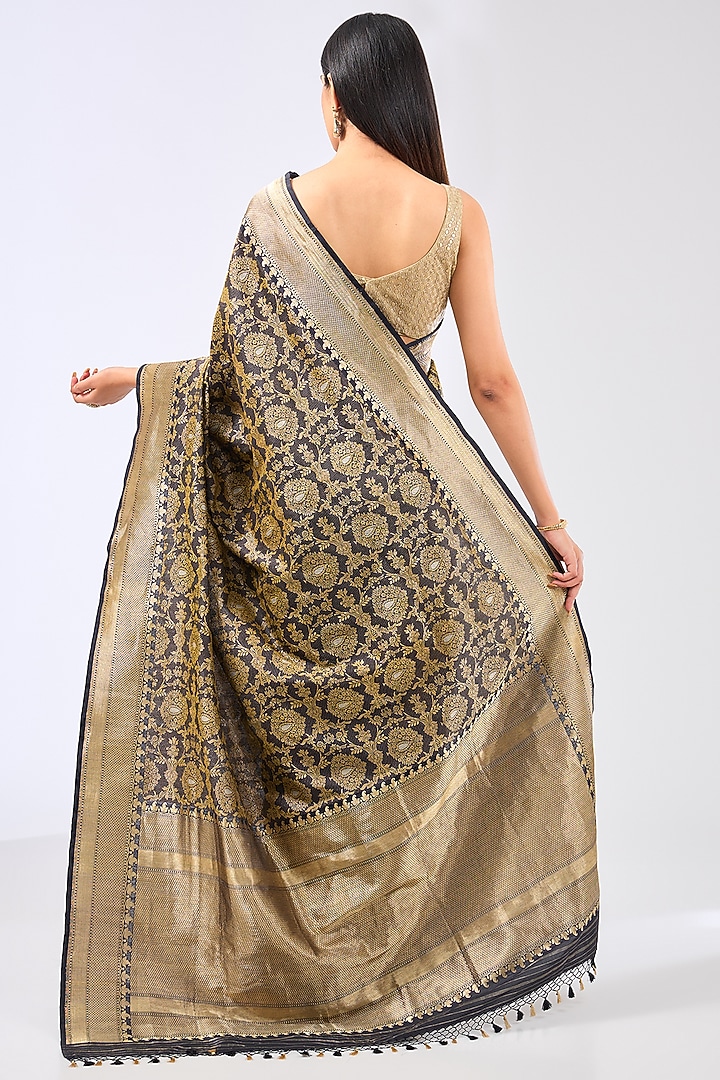 Black Silk Handwoven Wedding Saree Set by Ekaya at Pernia's Pop Up Shop