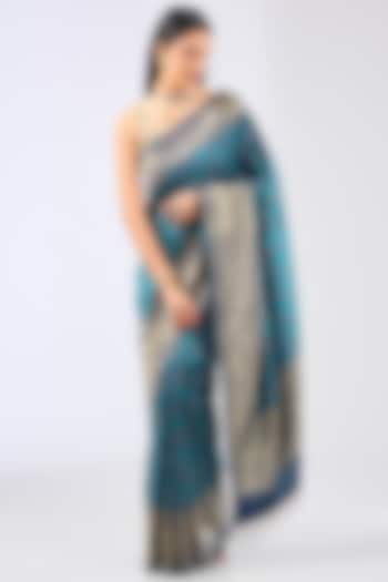 Aqua Green Silk Handwoven Saree Set by Ekaya