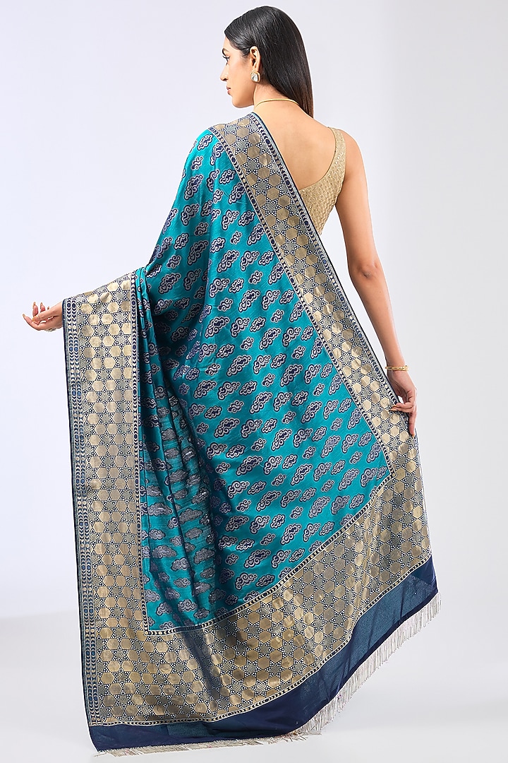 Aqua Green Silk Handwoven Wedding Saree Set by Ekaya at Pernia's Pop Up Shop