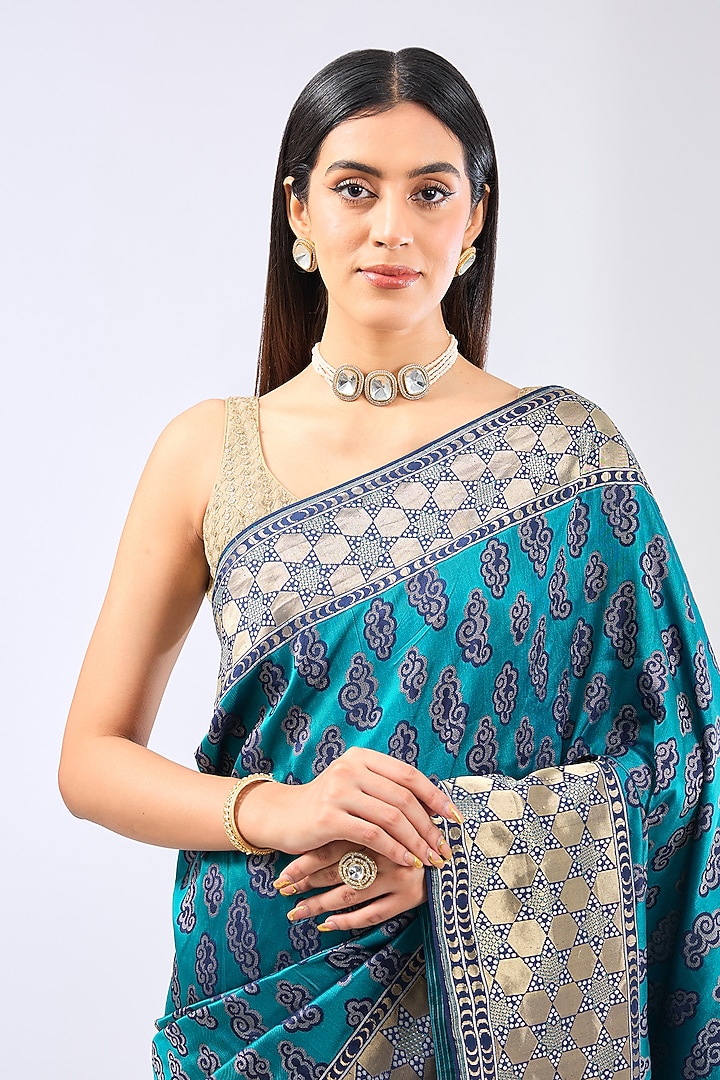 Aqua Green Silk Handwoven Wedding Saree Set by Ekaya at Pernia's Pop Up Shop