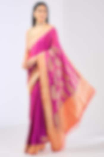 Magenta Pink Silk Handwoven Saree Set by Ekaya