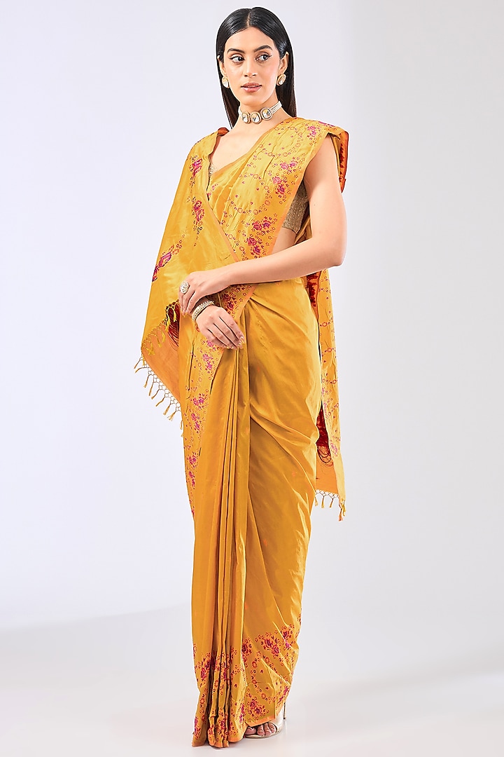 Mustard Silk Handwoven Saree Set by Ekaya at Pernia's Pop Up Shop