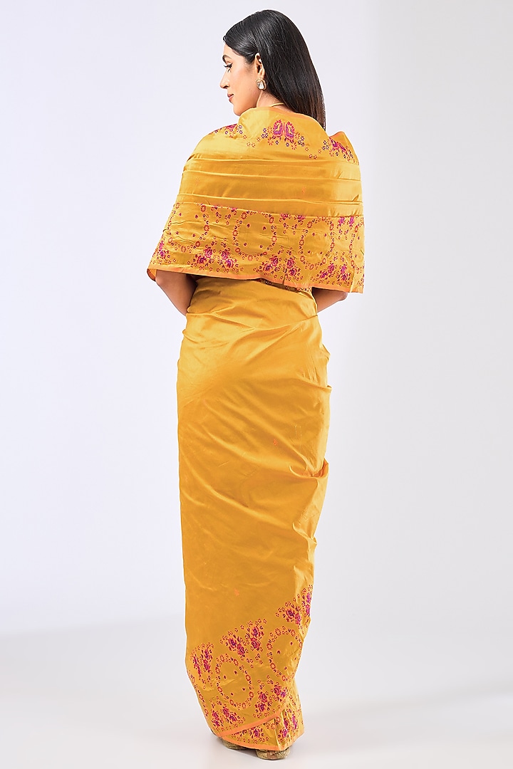 Mustard Silk Handwoven Wedding Saree Set by Ekaya at Pernia's Pop Up Shop