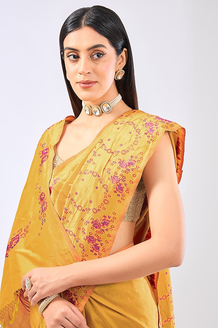 Mustard Silk Handwoven Wedding Saree Set by Ekaya at Pernia's Pop Up Shop
