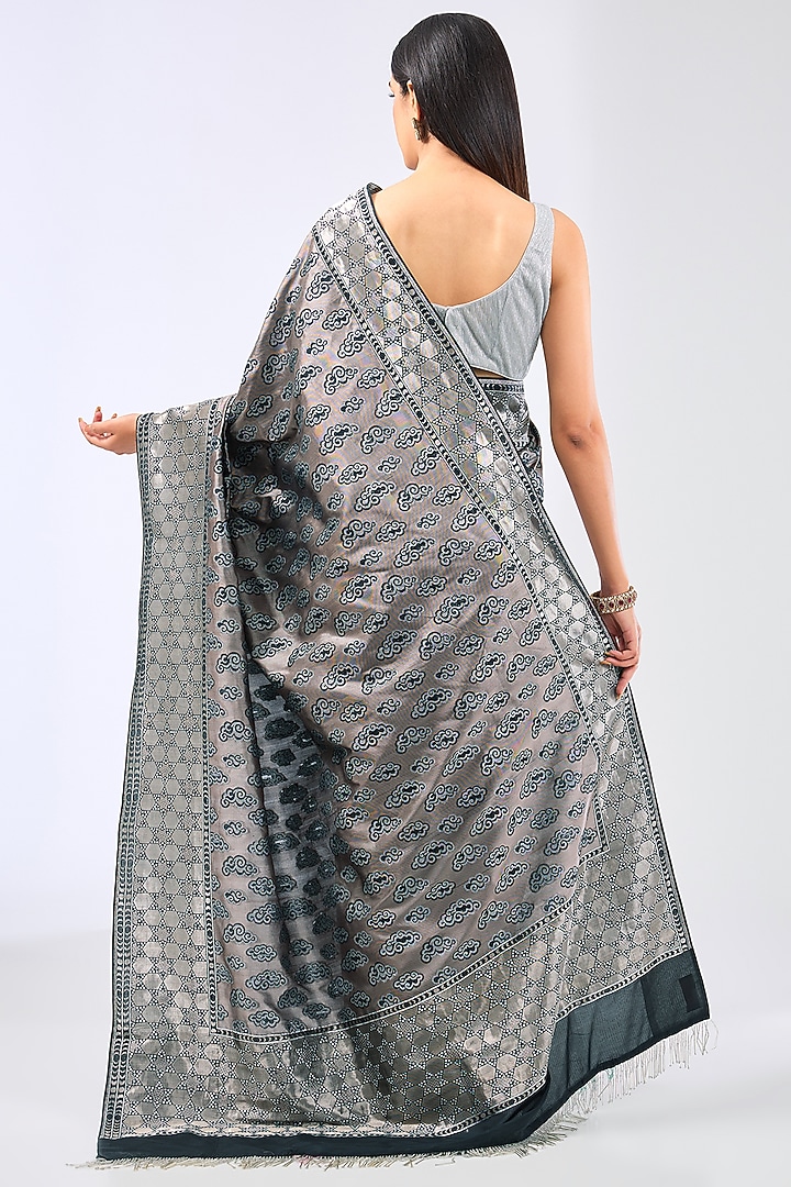 Black Silk Handwoven Wedding Saree Set by Ekaya at Pernia's Pop Up Shop