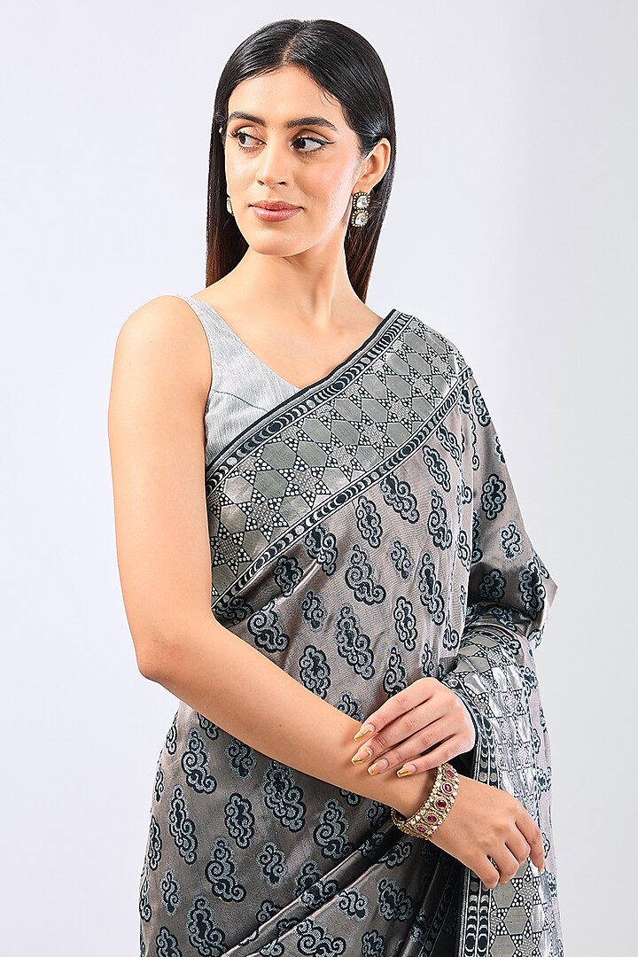 Black Silk Handwoven Wedding Saree Set by Ekaya at Pernia's Pop Up Shop