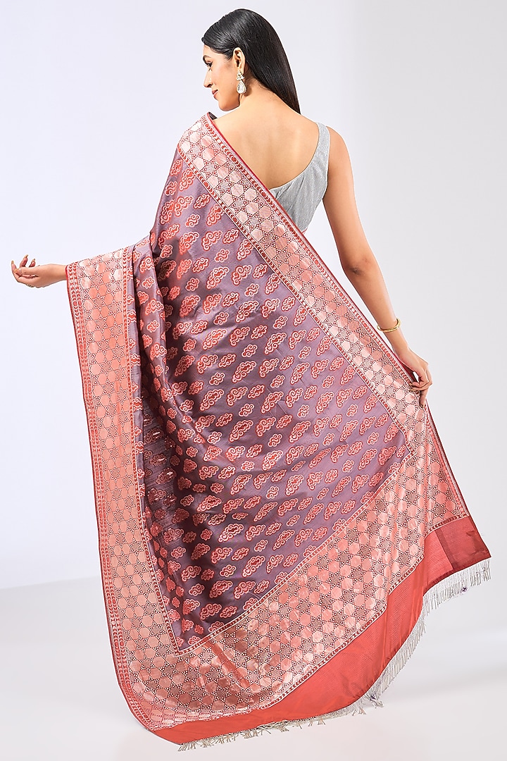 Red Silk Handwoven Wedding Saree Set by Ekaya at Pernia's Pop Up Shop