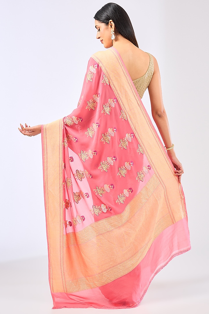 Pink Silk Handwoven Wedding Saree Set by Ekaya at Pernia's Pop Up Shop