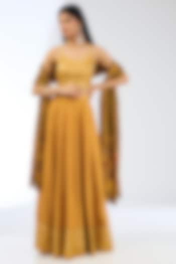 Mustard Silk Handwoven Wedding Lehenga Set by Ekaya at Pernia's Pop Up Shop