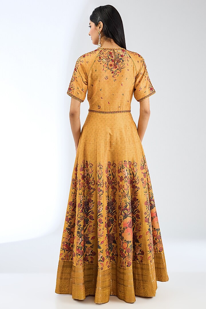 Mustard Silk Handwoven Wedding Anarkali Set by Ekaya at Pernia's Pop Up Shop