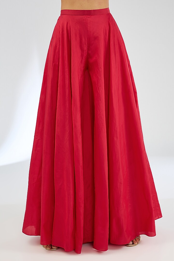 Red Silk Handwoven Bridal Anarkali Set by Ekaya at Pernia's Pop Up Shop