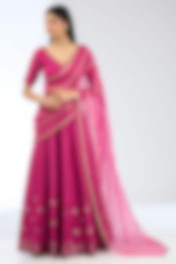 Rani Pink Silk Handwoven Wedding Lehenga Set by Ekaya at Pernia's Pop Up Shop