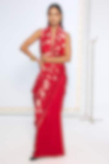 Red Silk Zari Handwoven Wedding Saree Set by Ekaya at Pernia's Pop Up Shop