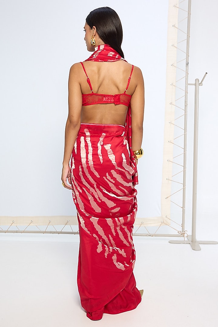 Red Silk Zari Handwoven Wedding Saree Set by Ekaya at Pernia's Pop Up Shop
