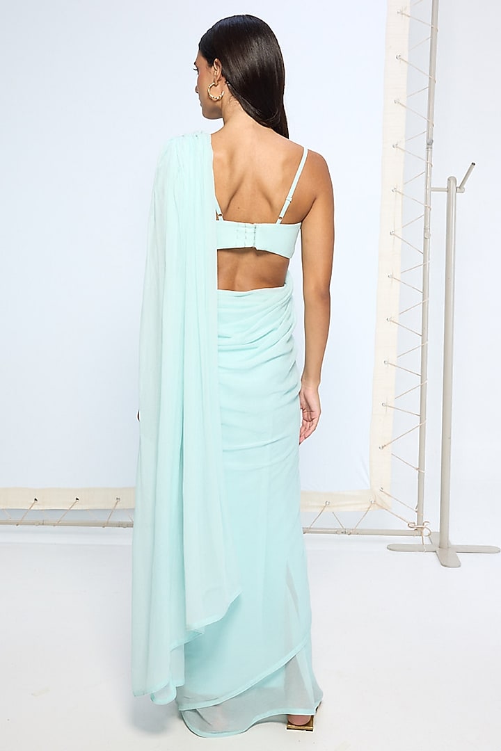 Ice Blue Chiffon Party Wear Saree Set With Pallu Loop by Ekaya at Pernia's Pop Up Shop