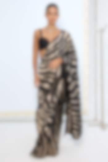 Dark Blue Silk Zari Handwoven Wedding Saree Set by Ekaya at Pernia's Pop Up Shop